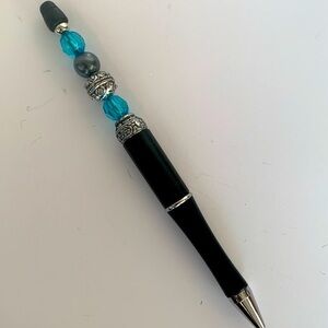 Hand crafted Beaded Pen, black ink with extra refillable ink.